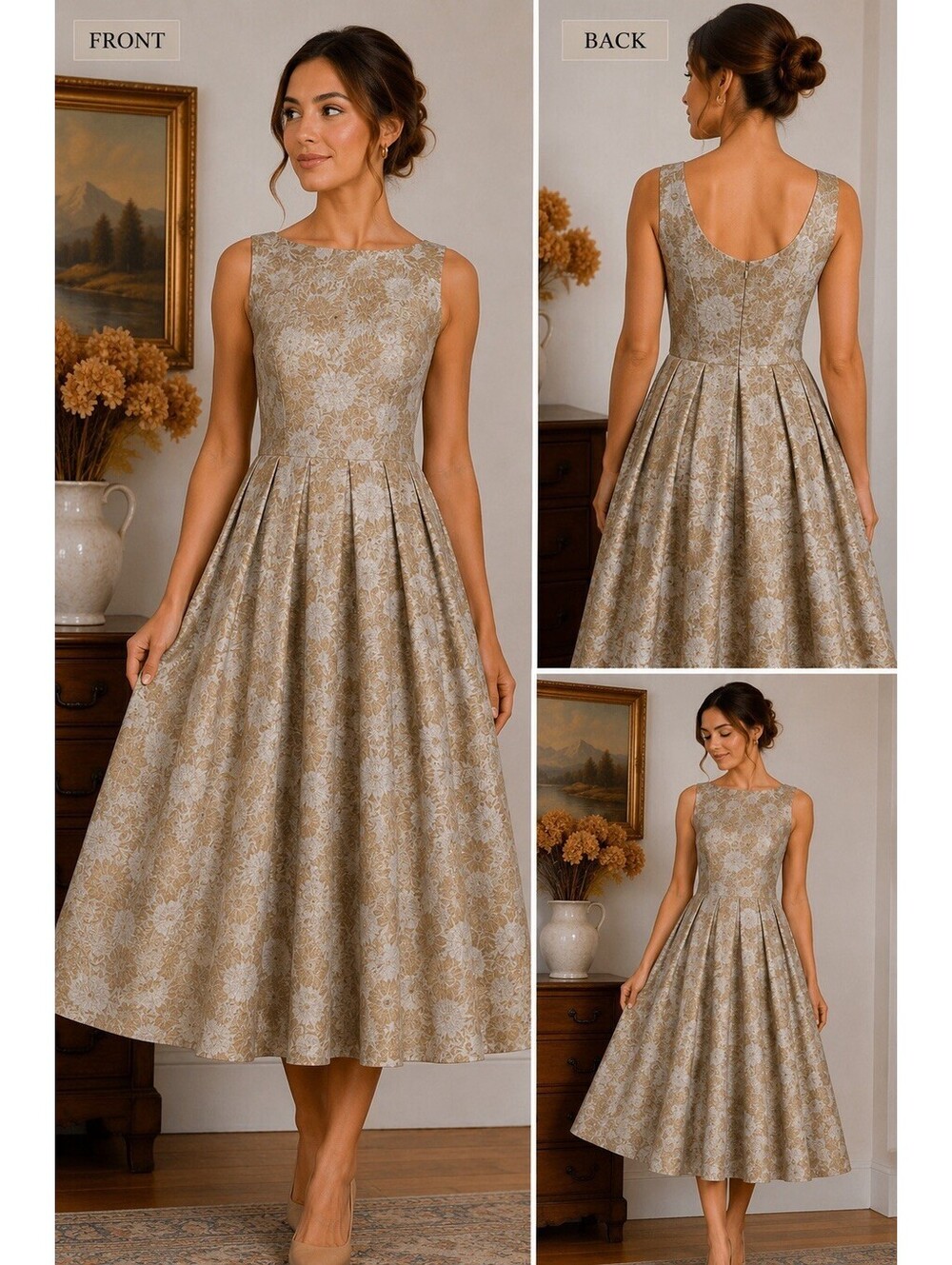 Vintage H Moser Trachten Dirndl Dress EU 32 Gold Floral Jacquard Oktoberfest